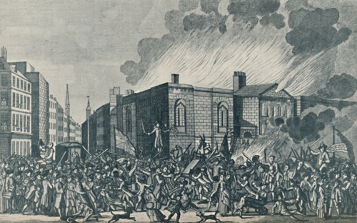 'An exact representation of the burning, plundering and destruction of Newgate by the rioters on the Artist: Unknown.