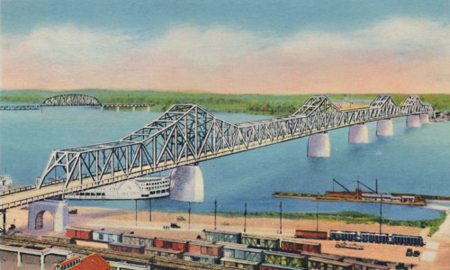 'Municipal Bridge Connecting Louisville, Ky, and Jeffersonville, Ind.', 1942. Artist: Caufield & Shook.