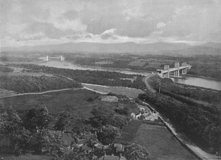 'Menai Strait and Bridges, from Anglesey', c1896. Artist: I Slater.
