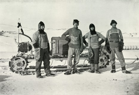 'The Motor Party (Left to right - Lashly, B.C. Day, Lieut. Evans, Hooper)', October 1911, (1913). Artist: Herbert Ponting.