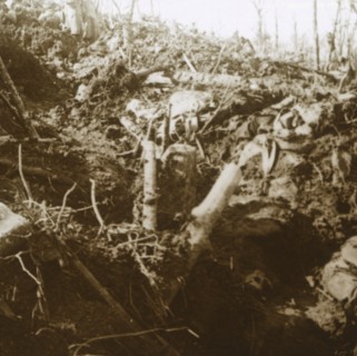 Destroyed shelter, Les Éparges, northern France, 1915.  Artist: Unknown.