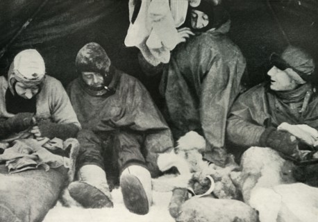 'Members of the Polar Party Getting Into Their Sleeping-Bags', c1911, (1913).  Artist: Herbert Ponting.