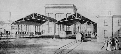 'Railway stations in the early days were strangely primitive affairs', c1934.  Artist: Unknown.