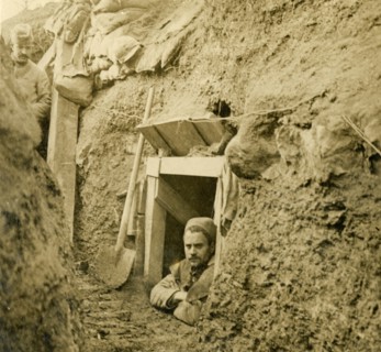 Entrance to a dug-out shelter, c1914-c1918. Artist: Unknown.