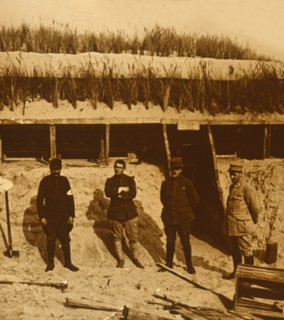 Soldiers at first aid post, c1914-c1918. Artist: Unknown.