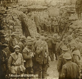 First aid post in quarry, Saint-Vaast, attack of Verdun, northern France, 1916. Artist: Unknown.