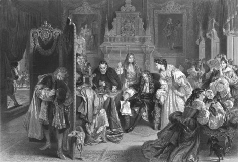 James II receiving news of the landing of the Prince of Orange, (c1890). Artist: Frederick Heath.