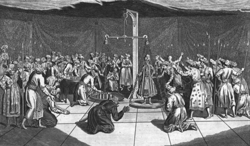 'The Weighing of the Great Mogul', c1782. Artist: Unknown.