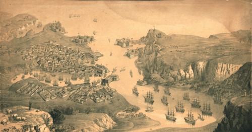 'The town, forts and harbours of Sebastopol', 1854. Artist: Edmund Walker.