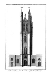 'The West Prospect of the Parish Church of St. Michael Cornhill', c1756. Artist: Benjamin Cole.