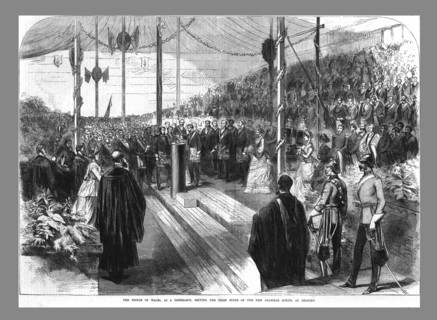 'The Prince of Wales Setting the Chief Stone at the New Grammar School at Reading.', 1870. Artist: Unknown.