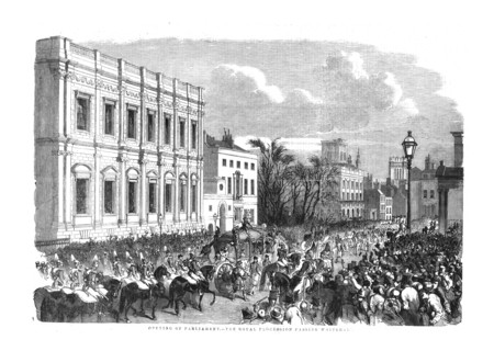 'Opening of Parliament - The Royal Procession Passing Whitehall.', 1854. Artist: Unknown.