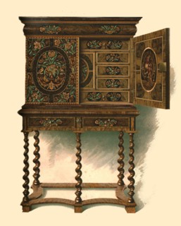 Walnut cabinet inlaid with marquetry, 1905. Artist: Shirley Slocombe.
