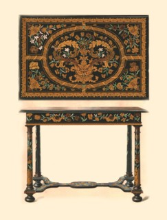 Table inlaid with marquetry., 1905. Artist: Shirley Slocombe.