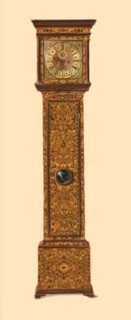 Clock inlaid with light marquetry, 1905. Artist: Shirley Slocombe.