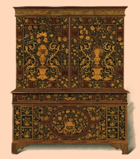 Cabinet press inlaid with marquetry, 1905. Artist: Shirley Slocombe.