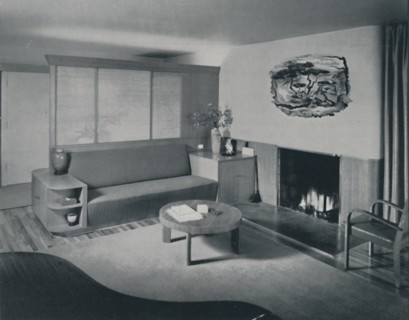 'House at Pomona, California - the living room from the other side of the partition', 1942. Artist: Unknown.