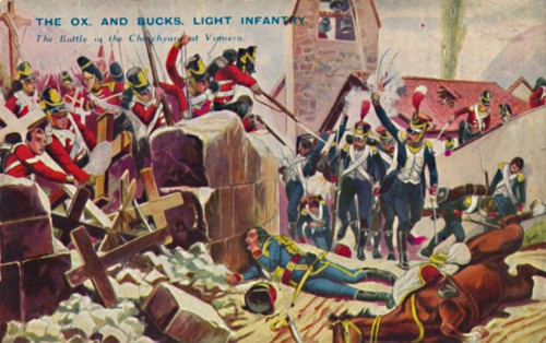 'The Ox. And Bucks. Light Infantry. The Battle in the Churchyard at Vimiero', 1808, (1939). Artist: Unknown.