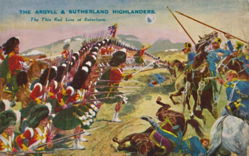 'The Argyll & Sutherland Highlanders. The Thin Red Line at Balaclava', 1854, (1939). Artist: Unknown.
