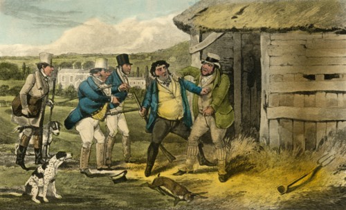 'Squire Cheatum's Keeper attacks the Murderer of 'Old Tom', 1838. Artist: Henry Thomas Alken.