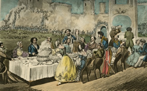 'The Table d'Hôte- 'Water, I do declare, - with Worms in it', 1838. Artist: Henry Thomas Alken.