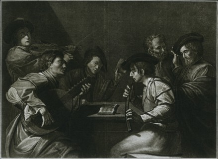 'Lute, violin and black (curved) zink; Italian engraving of the year 1784', 1948. Artist: Unknown.