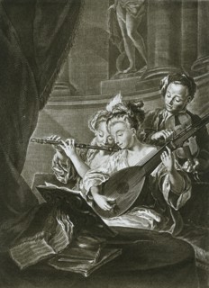 'Flute, violin and chitarrone (George Frederick Handel as a young musician in Hamburg); eighteenth c Artist: Unknown.