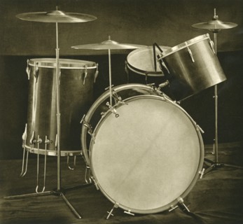 'A set of percussion instruments (drums and cymbals) of Czechslovak manufacture', 1948. Artist: Unknown.