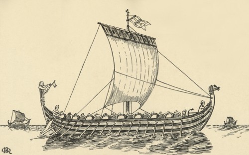 'The Norman Ship (based on the Bayeux Tapestry)', (1931). Artist: Charles Henry Bourne Quennell.