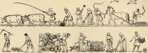 'Agriculture in the time of Edward III (From the Luttrell Psalter)', (1931). Artist: Charles Henry Bourne Quennell.