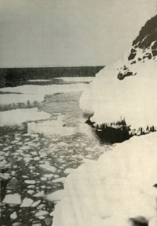 'The First Landing-Place, Showing Bay Ice Breaking Out and Drifting Away North', 1908, (1909). Artist: Unknown.