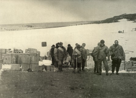 'The Party Which Ascended Mount Erebus Leaving The Hut', 1908, (1909).  Artist: Unknown.