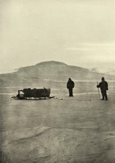 'Sledging on the Barrier Before the Return of the Sun', c1908, (1909). Artist: Unknown.