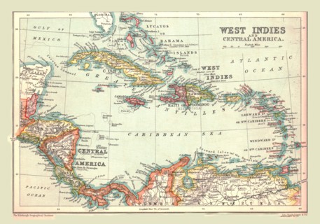 Map of the West Indies and Central America, 1902.  Creator: Unknown.