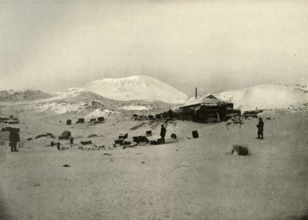 'The Winter Quarters. With Mount Erebus in the Background', c1908, (1909). Artist: Unknown.