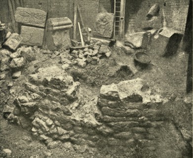 'Roman Remains Found In A Bastion of London Wall', 1908. Artist: Unknown.