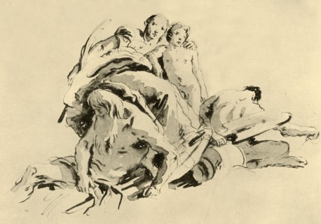 'Young Woman with Boy, Rivergod and Satyr', mid 18th century, (1928). Artist: Giovanni Battista Tiepolo.