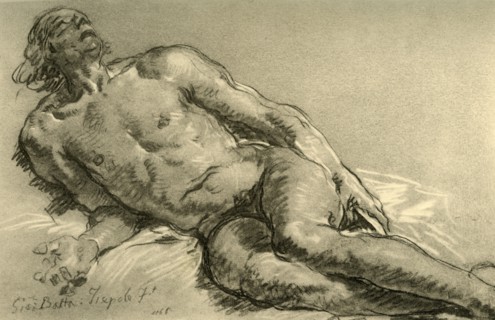 'Nude lying down, the upper half of the body partly raised', 1752, (1928). Artist: Giovanni Battista Tiepolo.