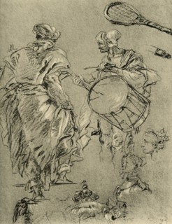 'Man seen from behind; a drummer and small studies', 1751-1752, (1928). Artist: Giovanni Battista Tiepolo.