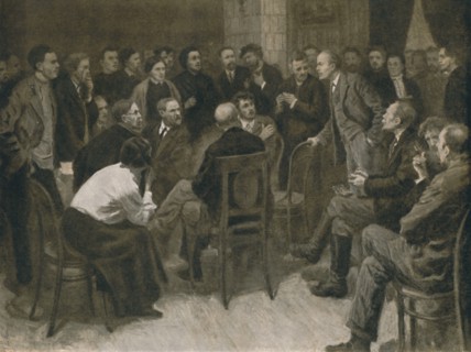 'Lenin Debating with the Narodnik Vorontsov (1894)', (1939). Creator: Aleksandr Viktorovic Moravov.