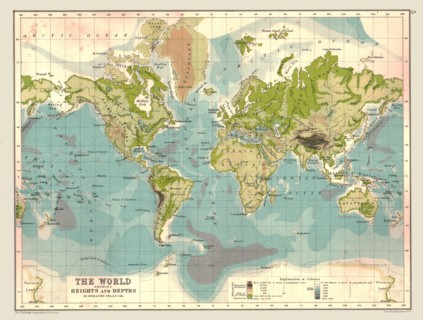 Map of the World showing Heights and Depths, 1902. Creator: Unknown.
