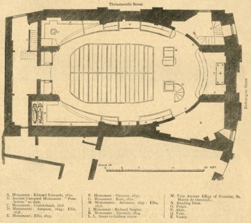 'Ground Plan of the Modern Church of St. Martin Outwich, Demolished 1874', (1897). Creator: Unknown.