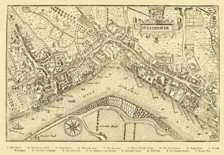 'Plan of Westminster. (From Norden's Survey, taken in Queen Elizabeth's Reign, 1593)', (1881). Creator: Unknown.