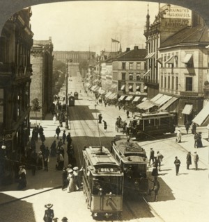 'Karl Johan Street, W.N.W. to the Royal Palace, Christiania, Norway', c1905. Creator: Unknown.
