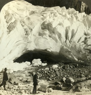 'Cavernous mouth of huge Brigsdal glacier where melting ice forms mountain torrents, Norway', c1905. Creator: Unknown.