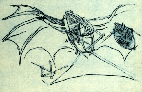 Flying machine designed by Leonardo da Vinci, c1485, (1932). Creator: Unknown.