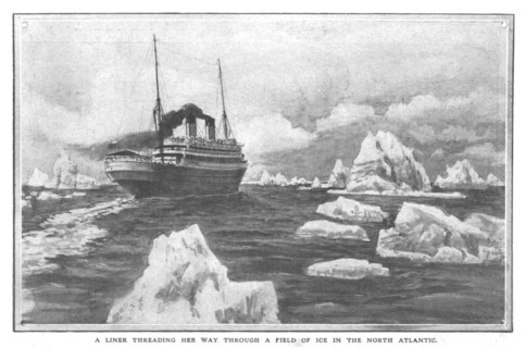 'A Liner Threading Her Way Through a Field of Ice in the North Atlantic', April 20, 1912. Creator: Unknown.