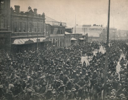 'Boer Commando passing through Johannesburg (Second Transvaal War)', c1900. Creator: Unknown.