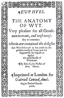 'Title-Page of John Lyly's Euphues or The Anatomy of Wit, First Edition', 1579, (1942). Creator: Unknown.