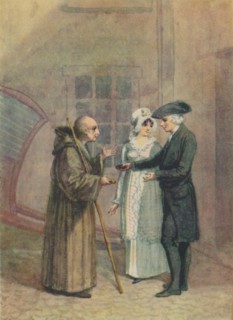 'Yorik, the Monk and Madame L- in the Inn Courtyard at Calais', c1760s, (1942). Creator: Adam Buck.